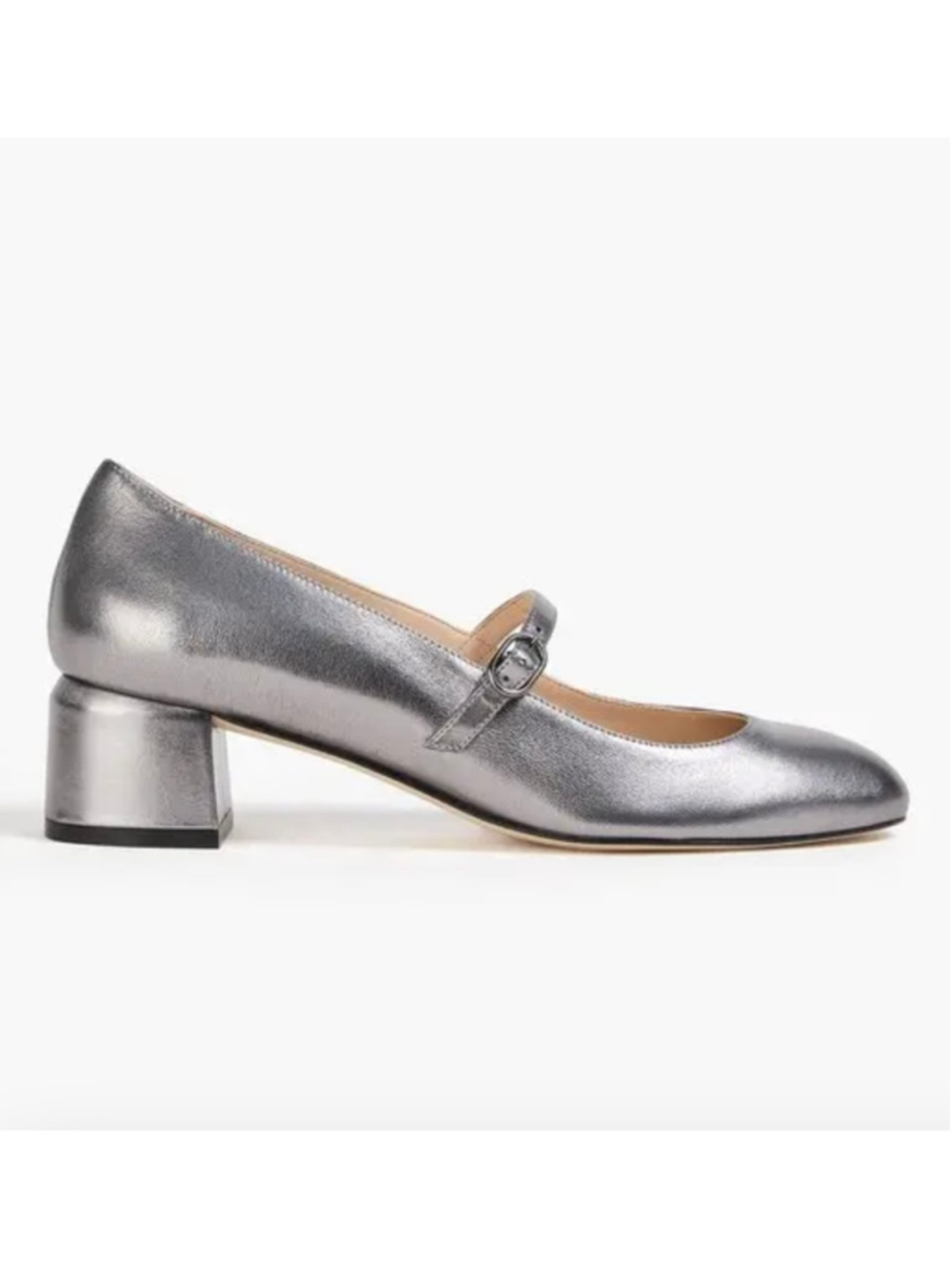 Stuart Weitzman Mary Jane Silver Women's 7.5, Leather Heels, Almond Toe